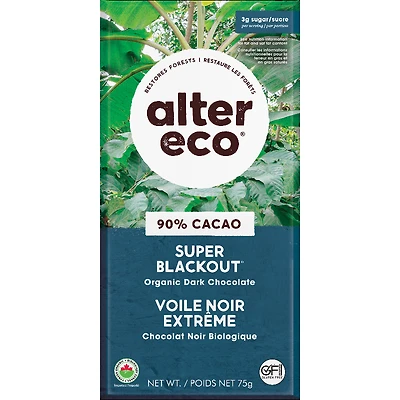 Alter Eco Dark Organic Chocolate - 90% Cacao - Super Blackout - 75g