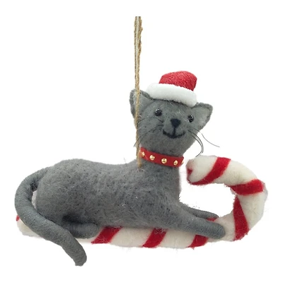 C/F WOOL ORNAMENT CAT/SLED in Red