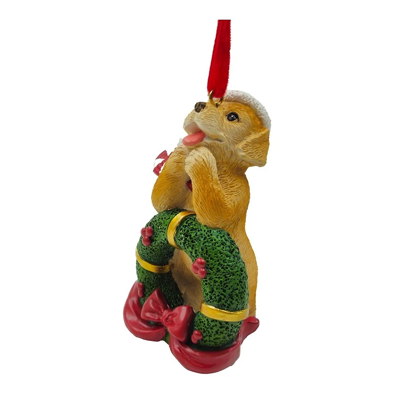 C/F RESIN ORNAMENT DOG/WRTH in Red
