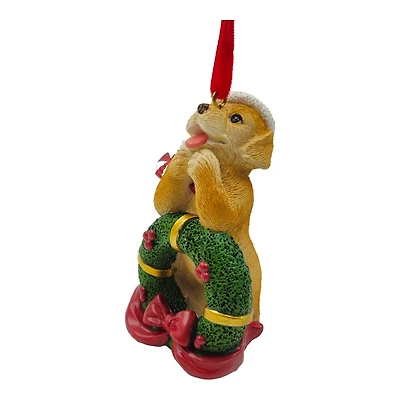 C/F RESIN ORNAMENT DOG/WRTH in Red