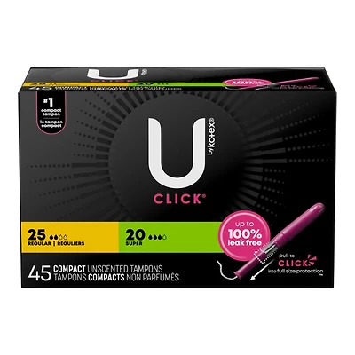 U by Kotex Click Compact Multipack Tampons - Regular/Super - Unscented - 45 Count