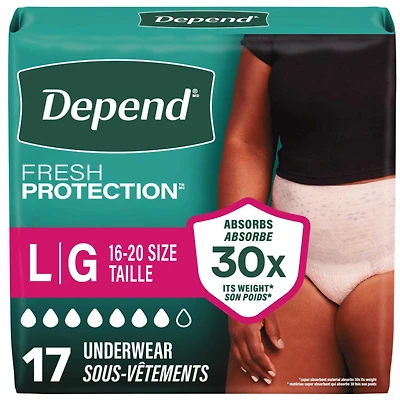 Depend Fresh Protection Incontinence Underwear for Women - Maximum - Large - 17's