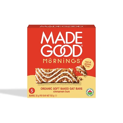 MadeGood Mornings Soft Baked Oat Bars - Cinnamon Bun - 5x30g