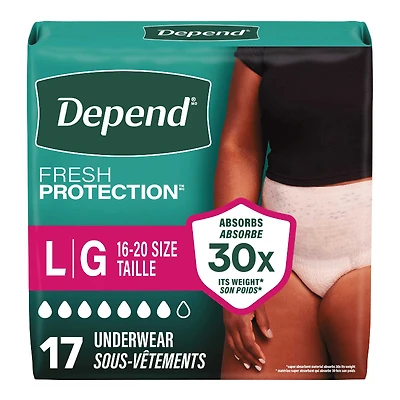 Depend Fresh Protection Incontinence Underwear for Women - Maximum - Large - 17's