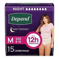 Depend Night Defense Adult Overnight Incontinence Underwear for Women - Blush - Medium - 15 Count