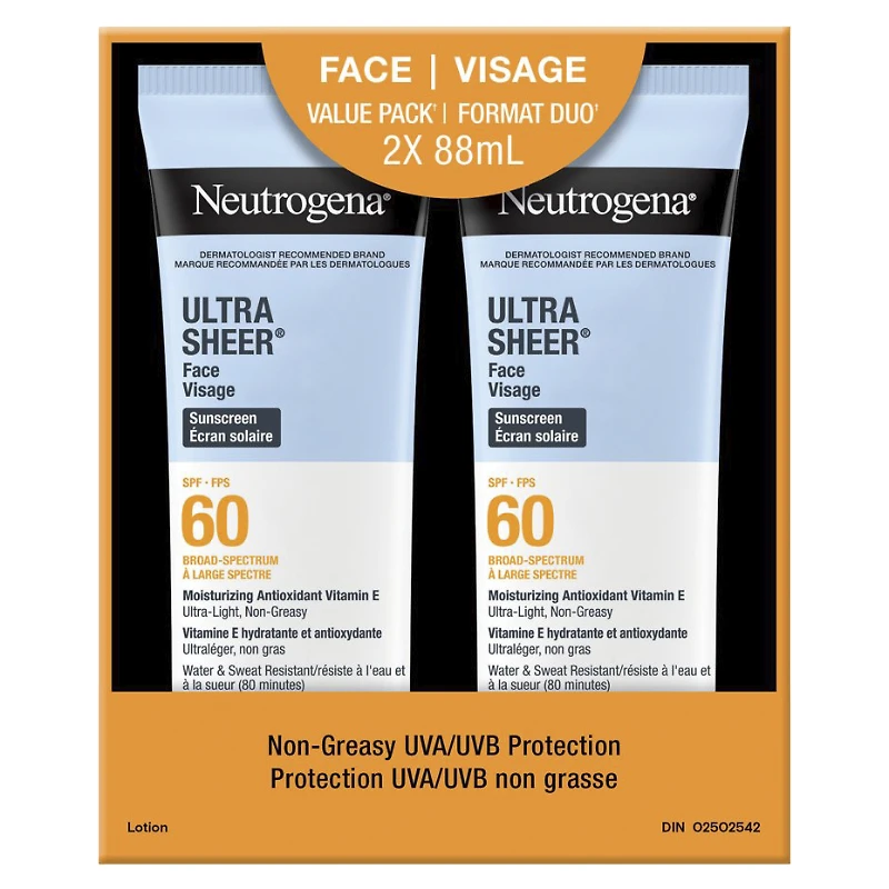 NEUTROGENA U/SHEER FACE 2PK SPF60/88ML