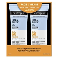 NEUTROGENA U/SHEER FACE 2PK SPF60/88ML