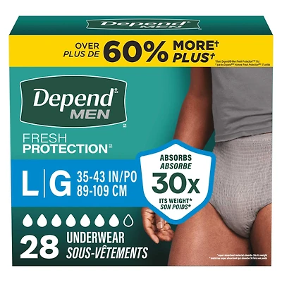 Depend Fresh Protection Adult Incontinence Underwear for Men - Grey - Maximum
