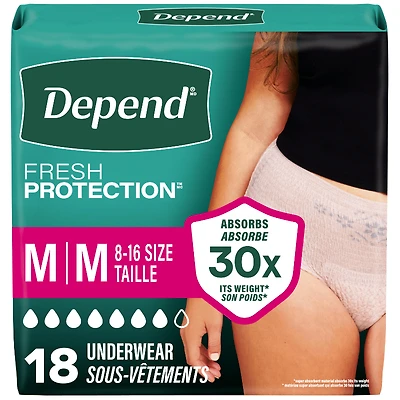 Depend Fresh Protection Incontinence Underwear for Women - Maximum Absorbency - Medium - 18's