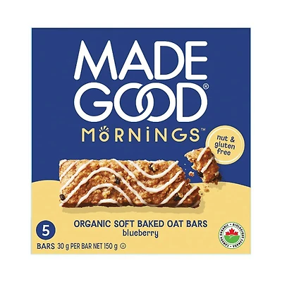MadeGood Mornings Soft Baked Oat Bars - Blueberry - 5x30g