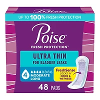 Poise Ultra Thin Incontinence & Postpartum Long Pads - Moderate Absorbency - 48 Count