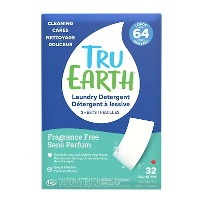 Tru Earth Laundry Detergent Ultra Concentrated Eco-Strips - Fragrance Free - 32 Loads