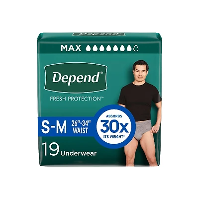 Depend Fresh Protection Incontinence Underwear for Men - Maximum Absorbency - Small/Medium - 19's