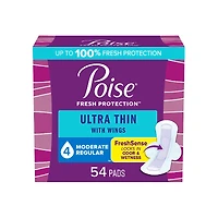Poise Ultra Thin Regular Length Incontinence & Postpartum Pads With Wings - Medium Absorbency - 54 Count
