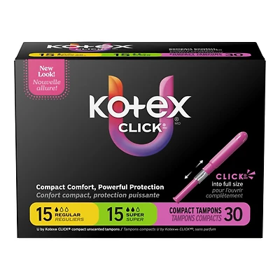 U by Kotex Click Compact Multipack Tampons - Regular/Super - Unscented - 30 Count