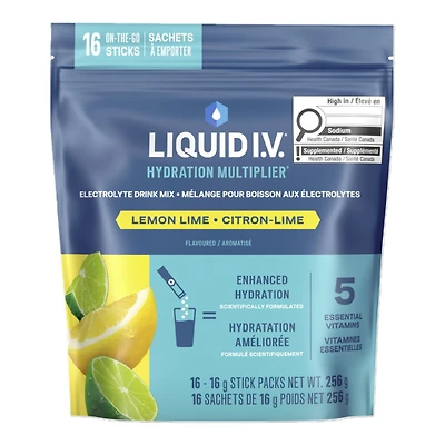 Liquid I.V. Hydration Multiplier Electrolyte Drink Mix Stick Packs - Lemon Lime - 16's