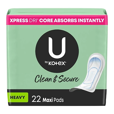 U by Kotex Clean & Secure Maxi Sanitary Pads - Heavy - 22's