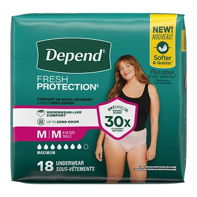 Depend Fresh Protection Incontinence Underwear for Women - Maximum Absorbency - Medium - 18's