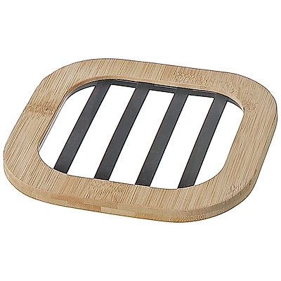 Metal Trivet with Bamboo Sides - Black