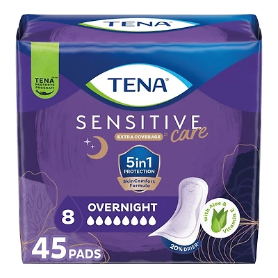 Tena Sensitive Care Extra Coverage Overnight Sanitary Pads - 45's