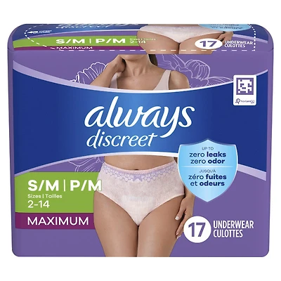 Always Discreet Maximum Protection Incontinence Underwear - Small/Medium - 19's