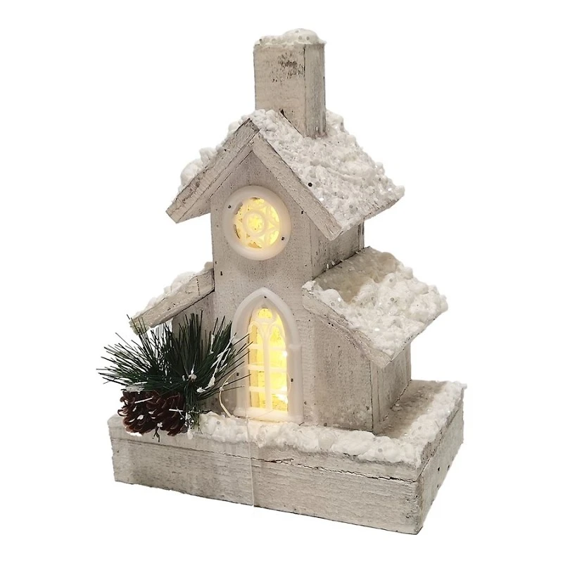 WOODEN HOUSE SNOW ROOF in White