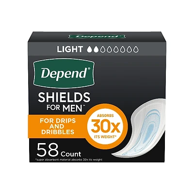 Depend Shields Incontinence Liners for Men - Light Absorbency - 58 Count