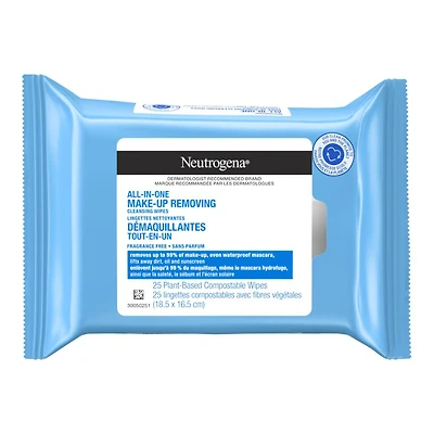 Neutrogena All-in-One Make-Up Removing Cleansing Wipes - Fragrance Free - 25s