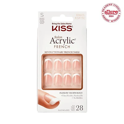 KISS Salon Acrylic False Nails Kit - French - Bonjour - 28's