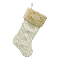 XMAS STOCKING IVORY KNIT FUR in Beige