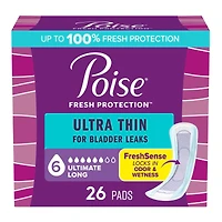 Poise Ultra Thin Long lenth Incontinence & Postpartum Pads - Ultimate Absorbency - 26 Count