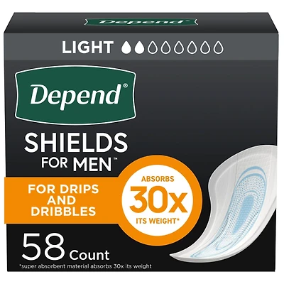 Depend Shields Incontinence Liners for Men - Light Absorbency - 58 Count