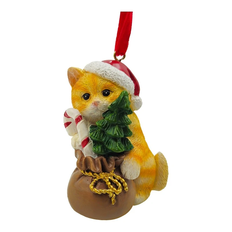 C/F RESIN ORNAMENT CAT/GIFT in Red