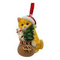 C/F RESIN ORNAMENT CAT/GIFT in Red