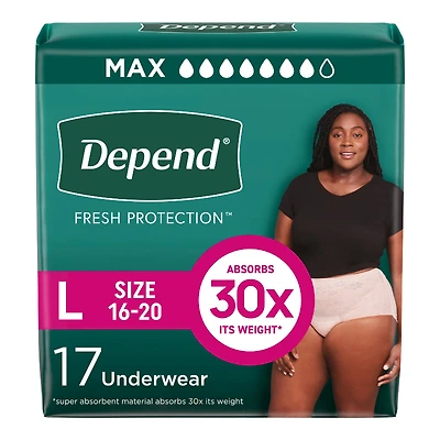 Depend Fresh Protection Incontinence Underwear for Women - Maximum - Large - 17's