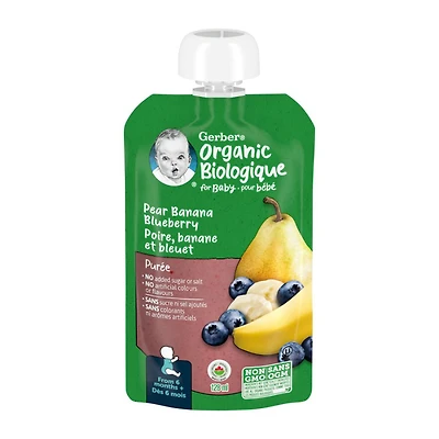 Gerber Organic Puree - Pear/Banana/Blueberry - 128ml
