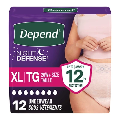 Depend Night Defense Incontinence Underwear for Women - Overnight Absorbency - Extra Large - 12 Count