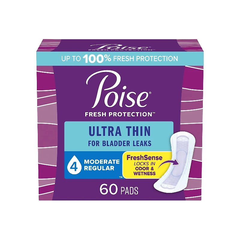 Poise Ultra Thin Incontinence & Postpartum Pads - Moderate Absorbency - 60 Count