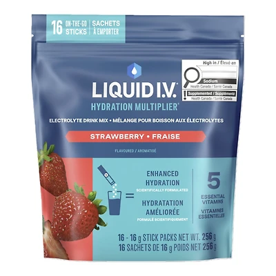 Liquid I.V. Hydration Multiplier Electrolyte Drink Mix Stick Packs - Strawberry - 16's