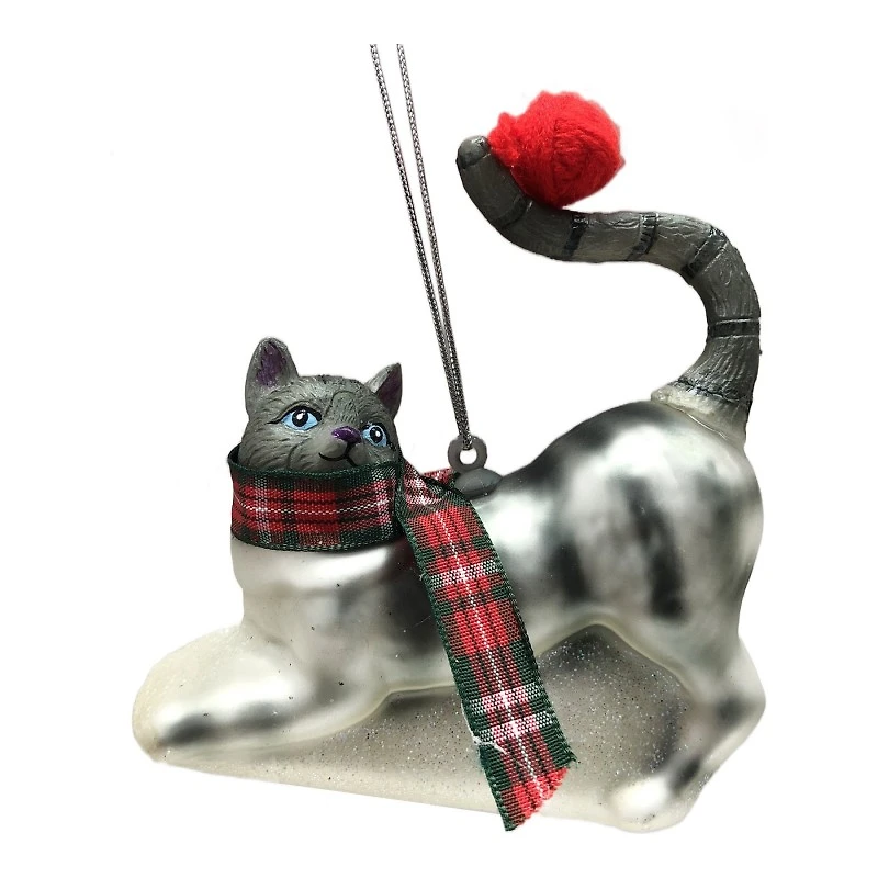 C/F GLASS ORNAMENT TABBY CAT in Grey