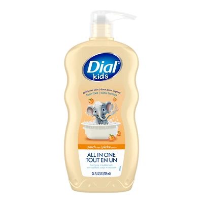 Dial Kids 3 in 1 Body/Hair Wash + Bubble Bath - Peach - 709ml