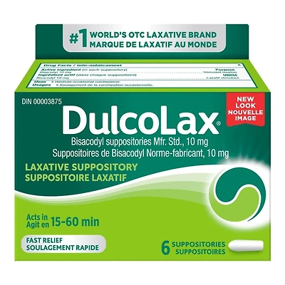 DulcoLax Bisacodyl Suppositories - 6s