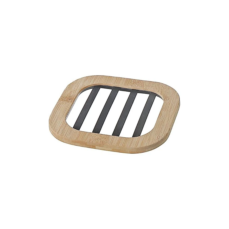 Metal Trivet with Bamboo Sides - Black