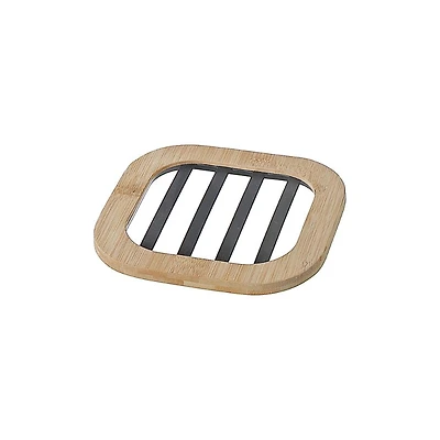 Metal Trivet with Bamboo Sides - Black