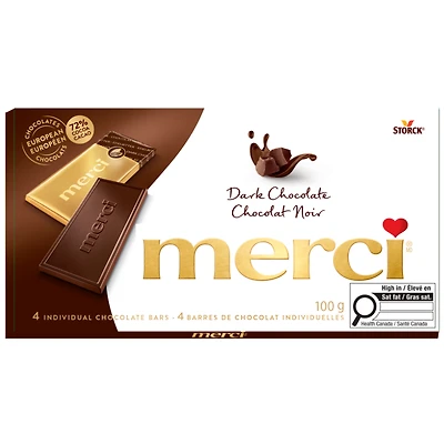Merci Chocolate - 72% Dark Chocolate - 4 Bars/100g