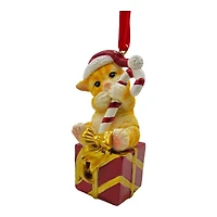 C/F RESIN ORNAMENT CAT W/BOX in Red