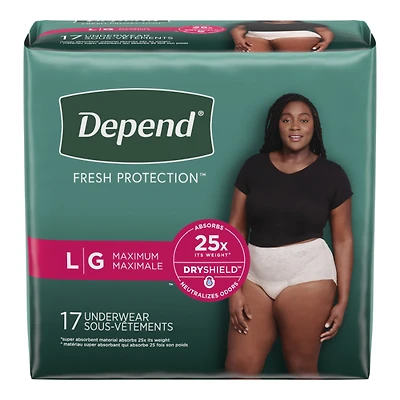 Depend Fresh Protection Incontinence Underwear for Women - Maximum - Large - 17's
