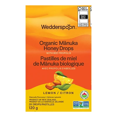 Wedderspoon Organic Honey Drops - Lemon & Bee Propolis - 120g
