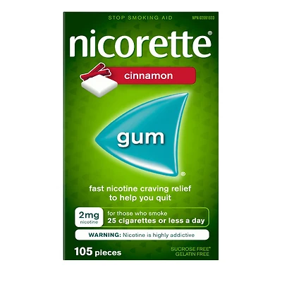 Nicorette Nicotine Gum Stop Smoking Aid - Cinnamon - 2mg - 105s