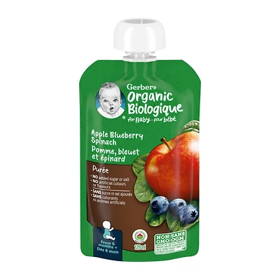 Gerber Organic Puree - Apple/Blueberry/Spinach - 128ml
